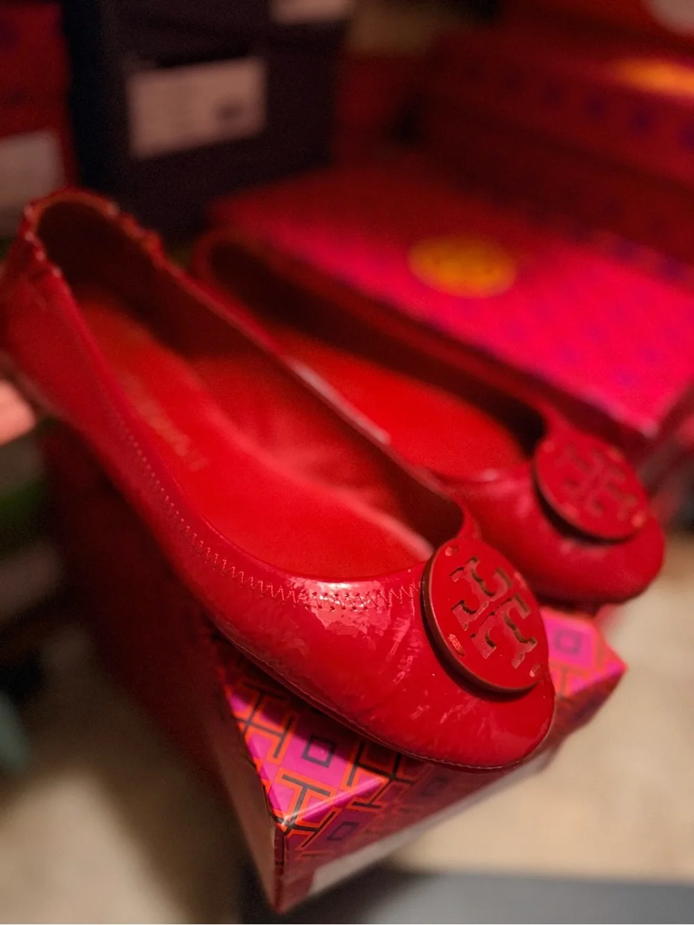 Tory Burch Red Patent Leather Logo Ballet Flat
